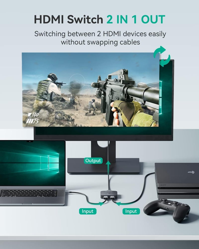 GANA HDMI 2.1 Switch, 8K HDMI Switcher Splitter Bi-Directional 2 in 1 Out, 4K@120Hz,8K@60Hz, 48Gbps Aluminum Ultra HD HDMI Hub Compatible with PS5/4,Xbox,Roku,Apple TV,Fire Stick - Image 2